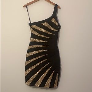 Bebe small one shoulder little black dress